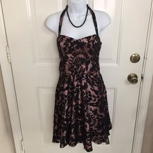 Betsey Johnson Black & Pink Lace Halter Dress